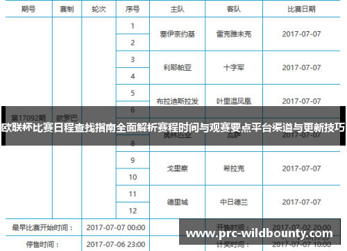 欧联杯比赛日程查找指南全面解析赛程时间与观赛要点平台渠道与更新技巧